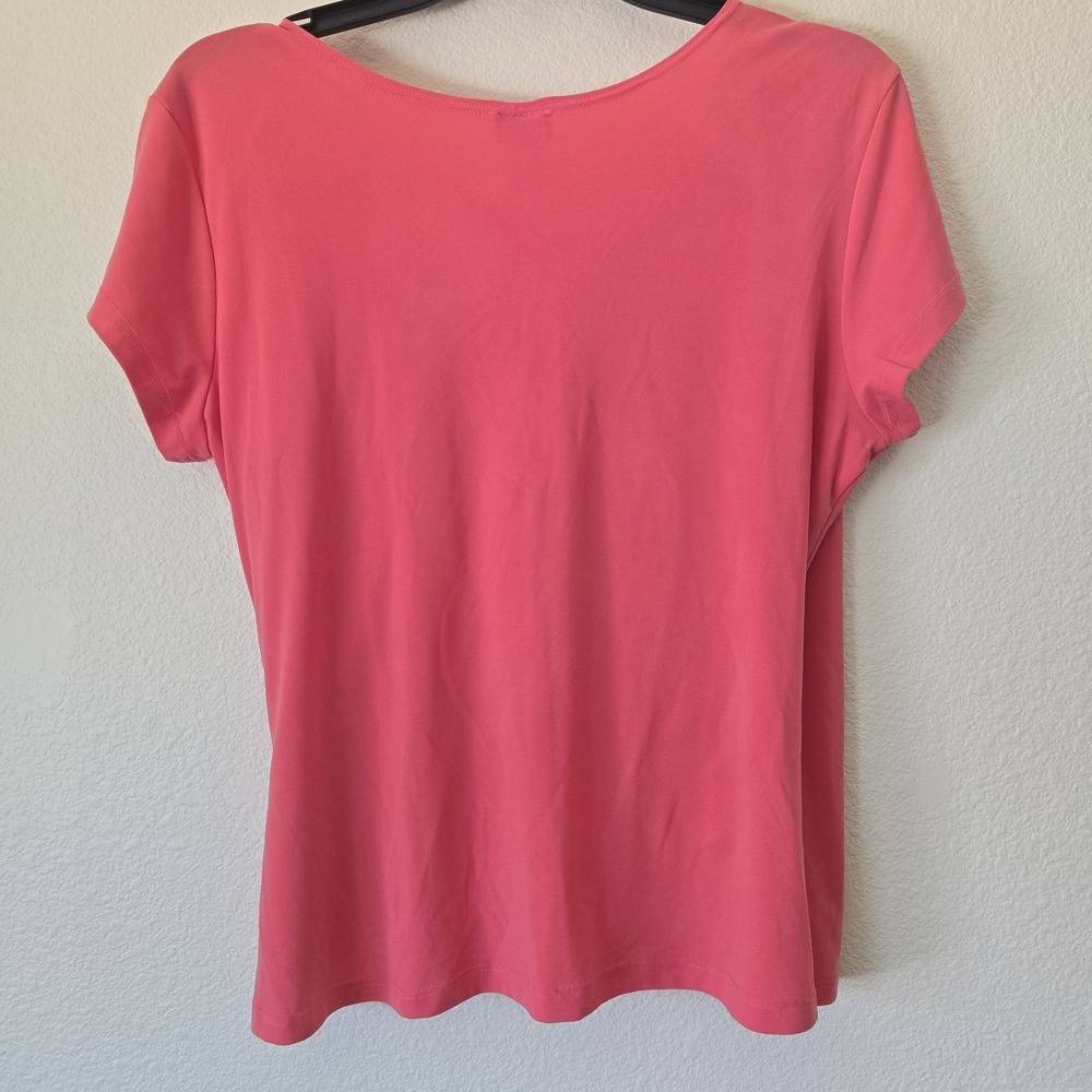 Spin Faux Wrap Top Womens XL V-Neck Coral Y2k 90s Ruched Coquette Bling USA Made - Picture 4 of 7